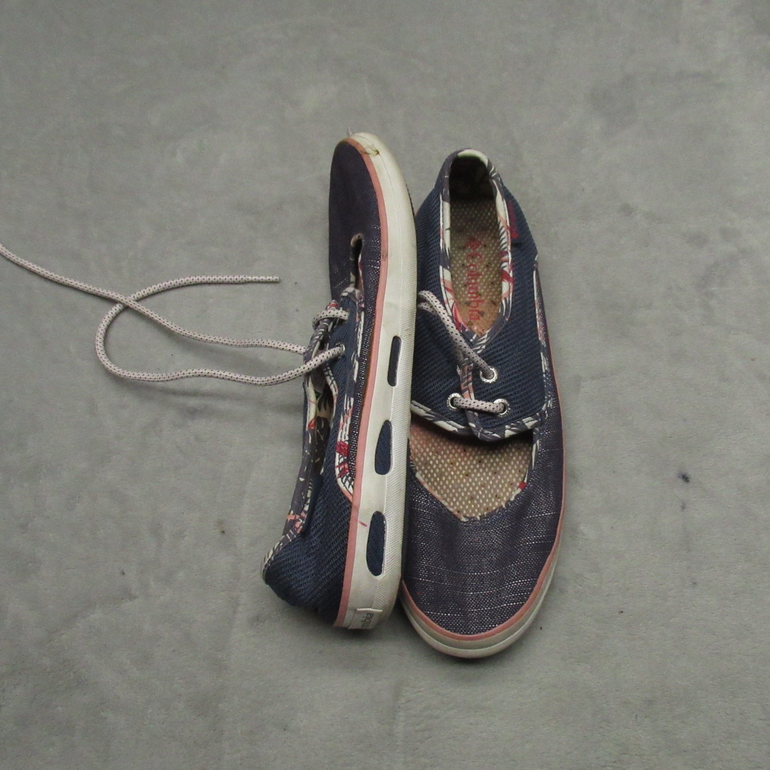 Columbia Womens 9 Shoes Blue Vulc N Vent Peep Toe Lace Up Flats Comfort Casual
